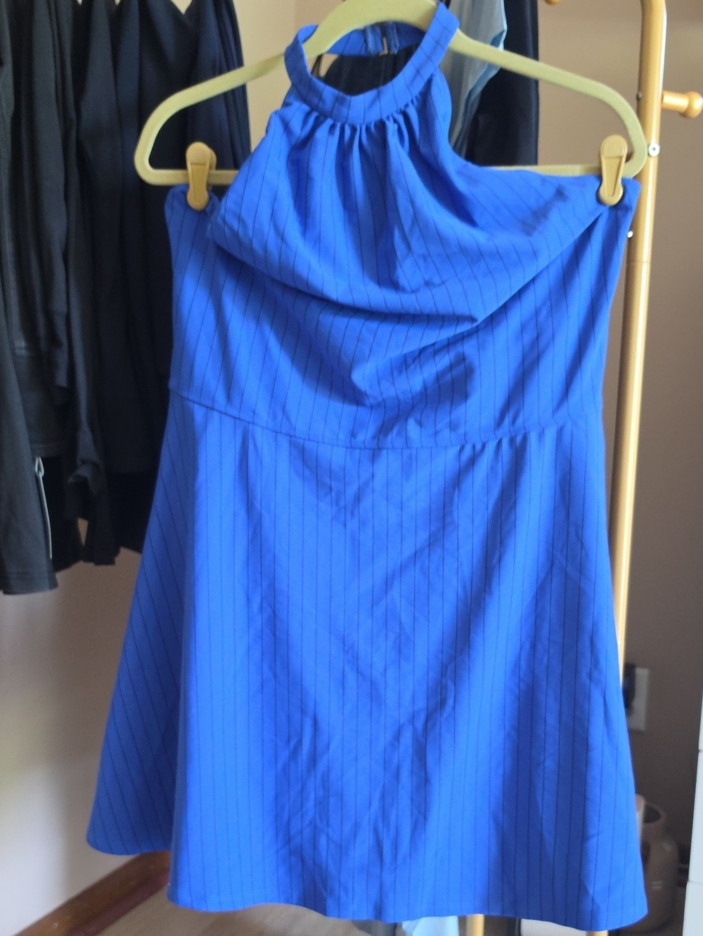 HALARA Royal Blue Pinstripe Halter Athletic Dress Easy Peasy Potty